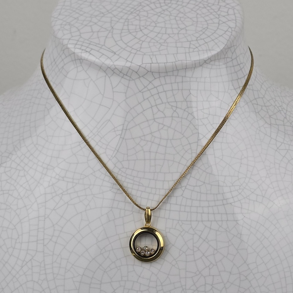 Vintage Monet Gold Tone Floating Crystal Pendant Necklace 16"